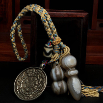 Tibetan Silver Zodiac Signs Bagua and Nine Palaces Card with Sky Eye Gourd and Demonic Pestle Pendant Gift Collection