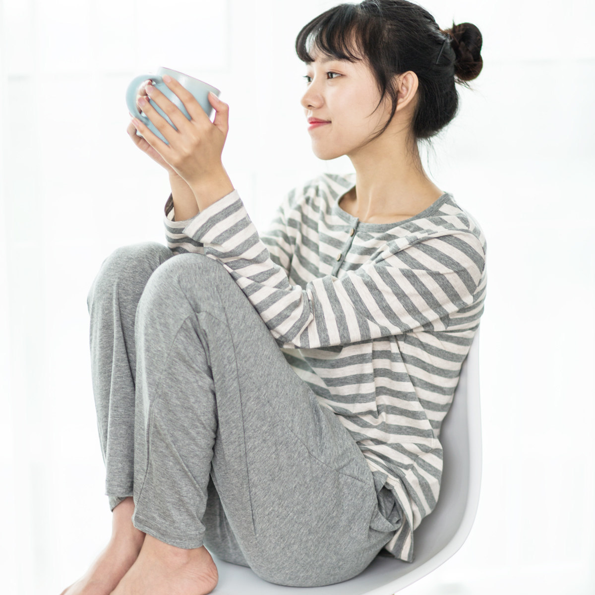 MH Japanese Department of Good Products Pure Cotton Home Clothing High Quality Lady Short Sleeve Striped Pyjamas ART LONG SLEEVE SUIT MEN