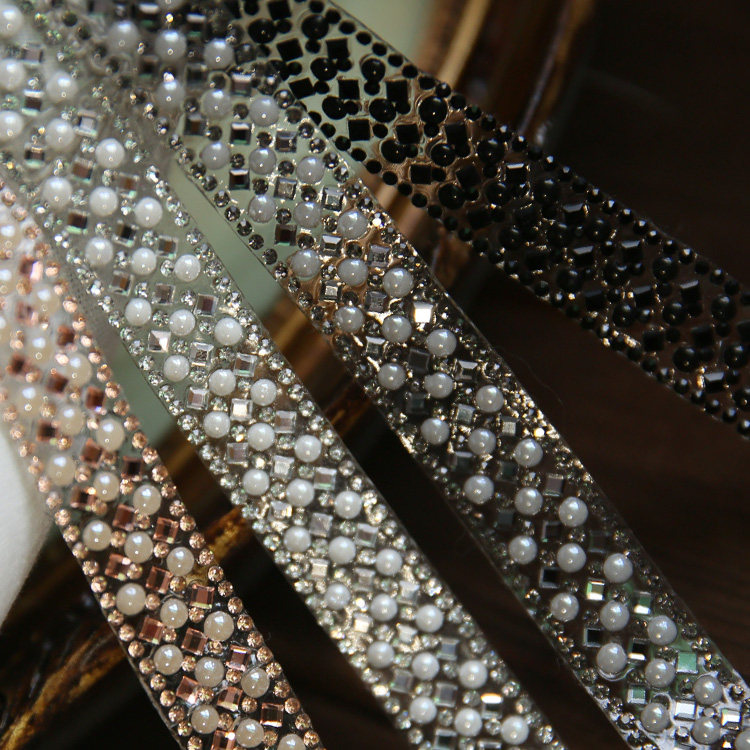 Hot Drill Lace Bar Clothes Accessories Hot Diy Clothing Cuffs Adorned Pearl Water Drill Strip Decorated With Accessories