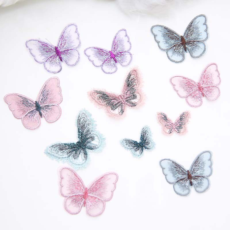 Gold line embroidery butterfly cloth embroidery cloth patch with fine lace embroidery patch