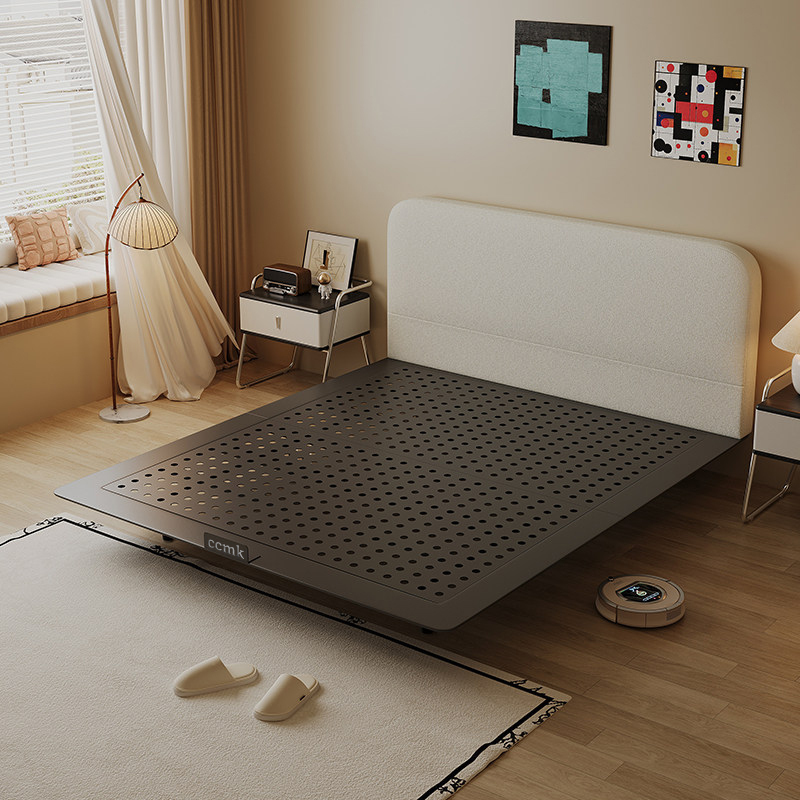 Ccmk-Fabric Floating Bed, All Carbon Steel Bed, French Cream Style Bed, Master Bedroom, Small Apartment, 1.5m Double Beds Ccmk-Fabric Floating Bed, All Carbon Steel Bed, French Cream Style Bed, Master Bedroom, Small Apartment, 1.5m Double Beds