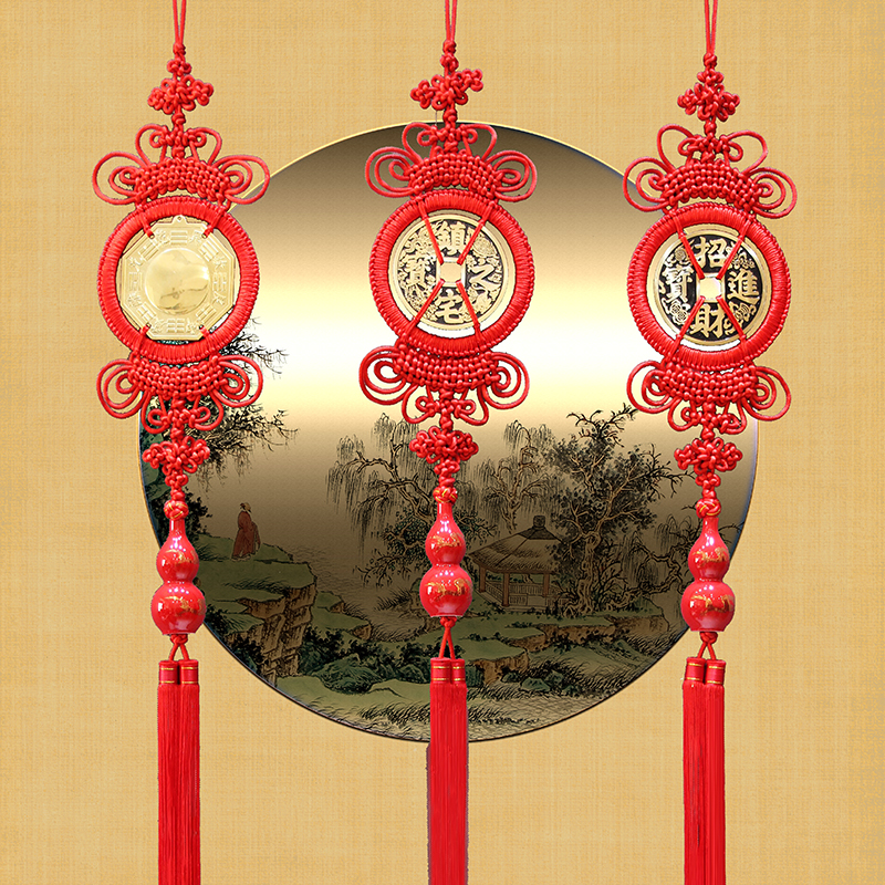 Tianyi Ji large copper money Chinese knot hanging decoration Living room Lucky treasure Entrance Feng Shui evil red porcelain gourd