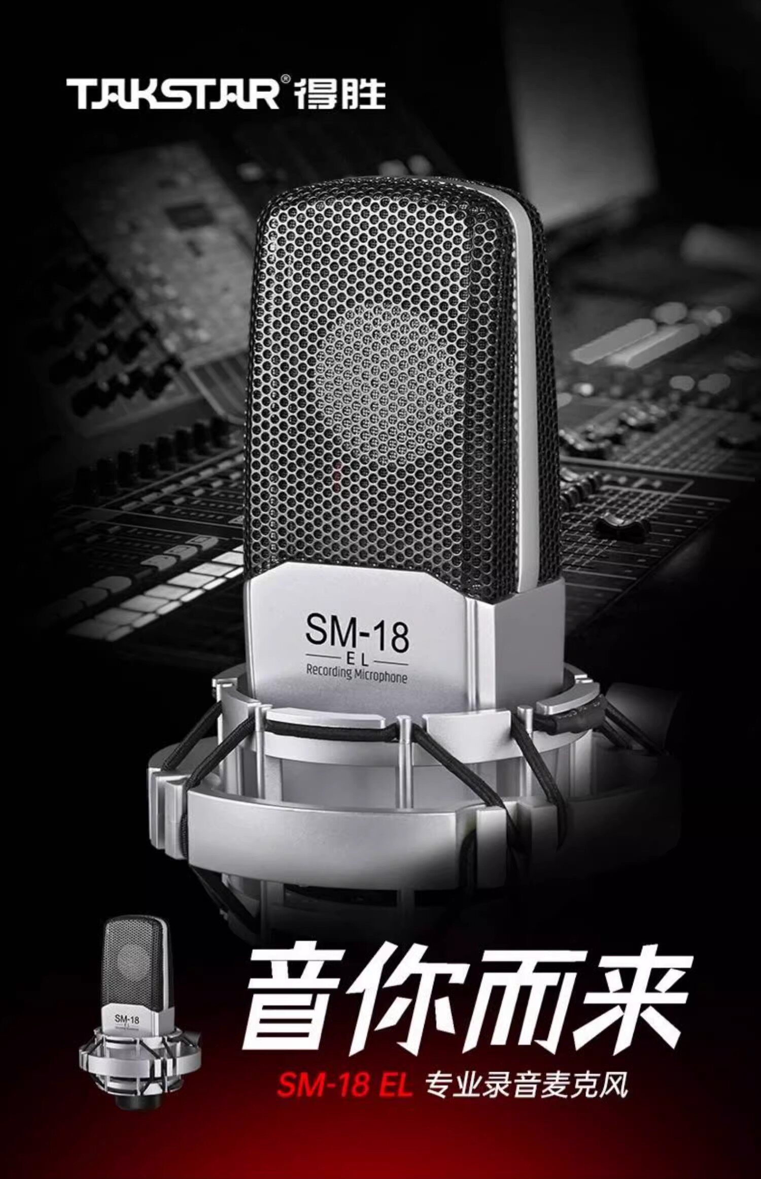 Микрофон takstar/得胜sm-18 el粉色电容麦克风直播设备录音唱歌电脑声卡