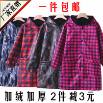 Plus velvet overcoat Adult womens winter home kitchen apron waterproof and oil-proof long-sleeved thickened mens jacket protective clothing overalls