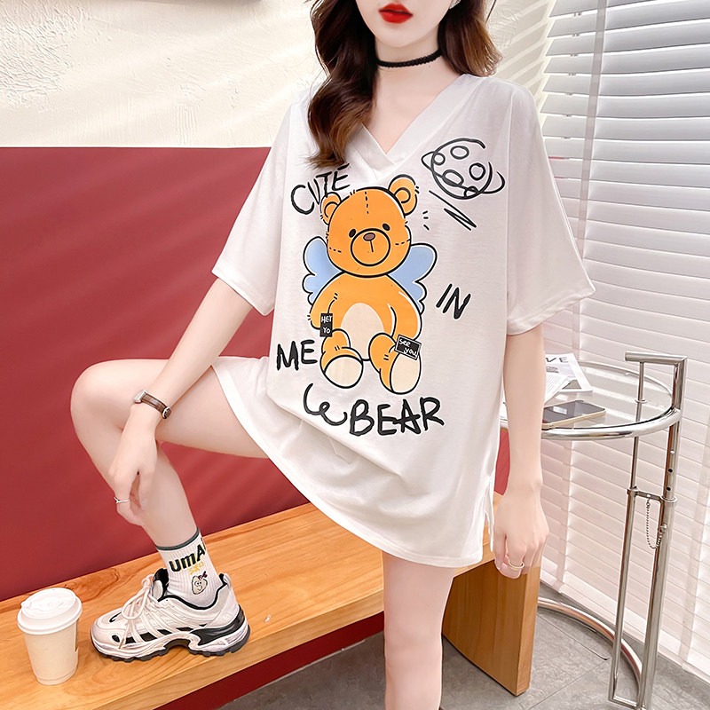 Summer gestational woman with short sleeve T-shirt female medium long version of the dress blouse large size easy to cover the belly covered T-shirt T