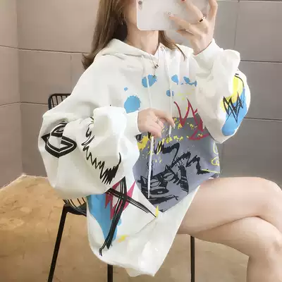 2021 autumn clothing Korean version of loose jacket hooded coat pregnant women sweater long version large size does not show belly