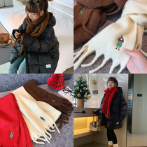Korean embroidery atmosphere plush scarf for girls and boys 2023 winter new style youth parent-child shawl and scarf
