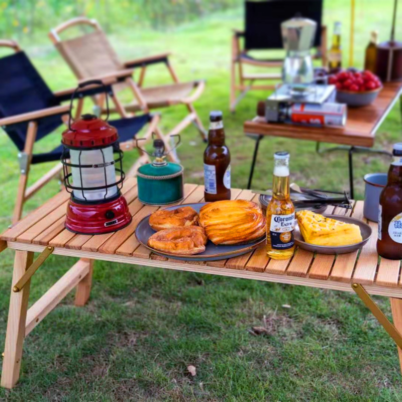 TNR Small Egg Roll Table Outdoor Camping Self-drive Courtyard Foldable Solid wood Table Ash black walnut Dining table