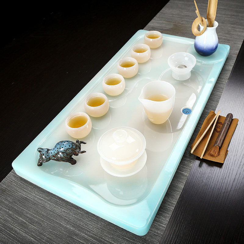 European-style jade tea tray glass cover bowl teapot kung fu tea set home simple office reception tea table