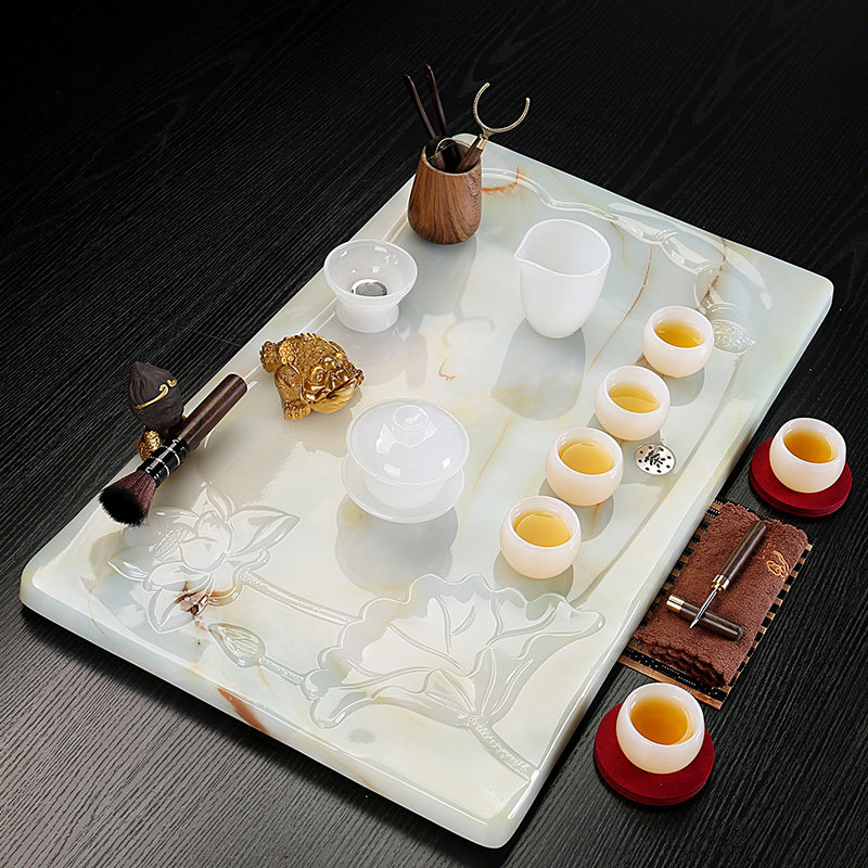 The whole jade tea plate is simple automatic ceramic tea set stone household office size tea table tea sea