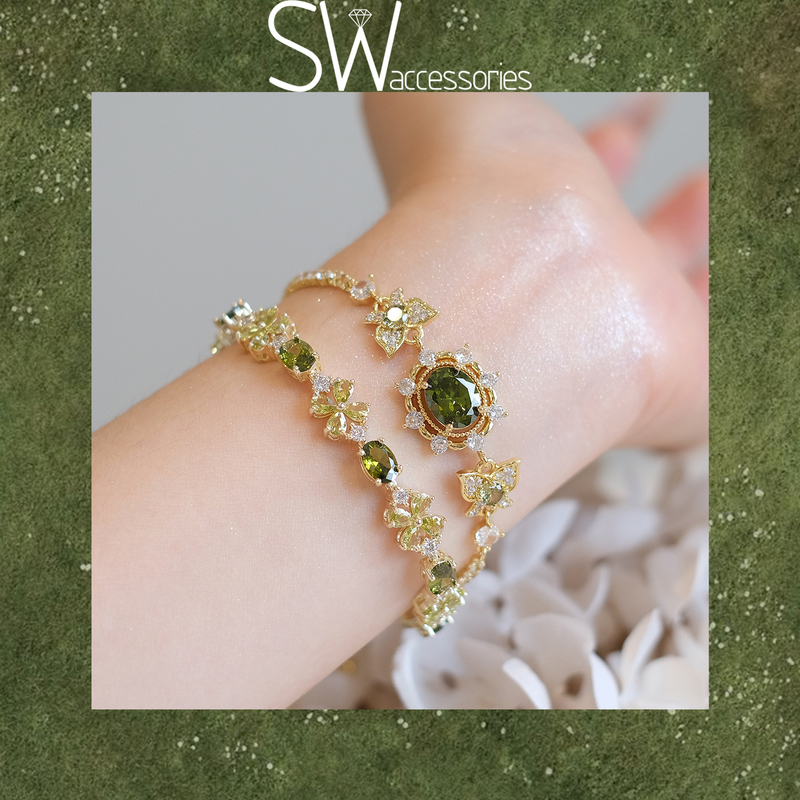 Sw/Tundra Poems Forest Olive Green Layered Zircon Bracelet Light Luxury High-End Feel Best Friend Jewelry Birthday Gift