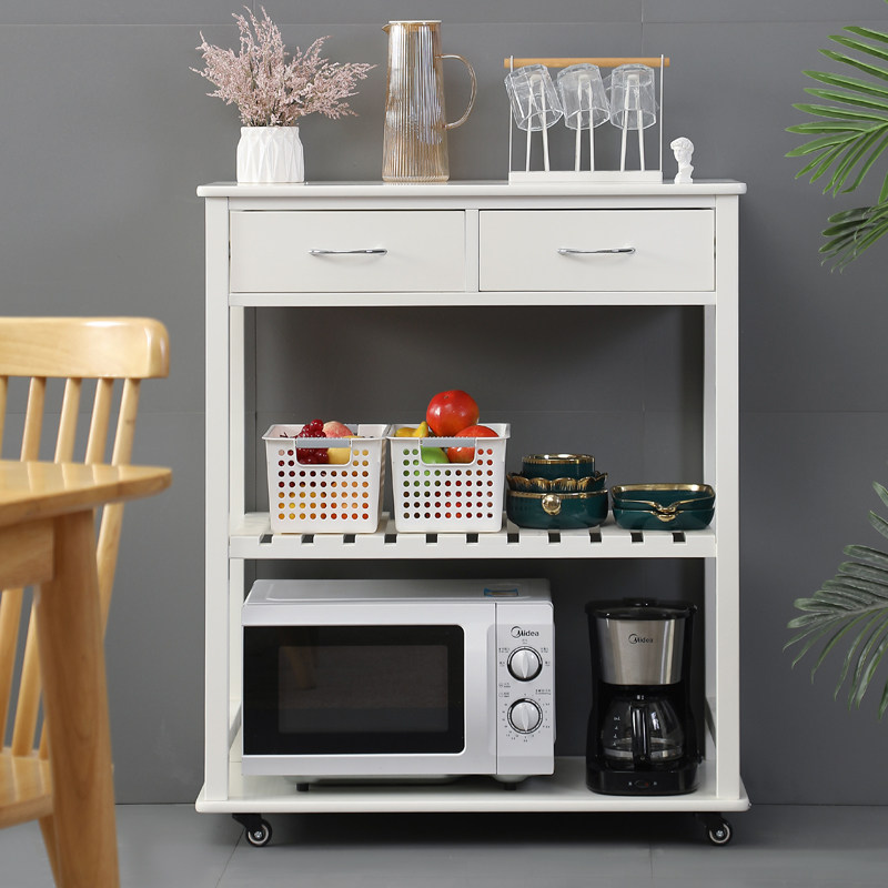 Large-capacity solid wood kitchen shelf corner shelf multi-layer storage shelf removable microwave oven sideboard