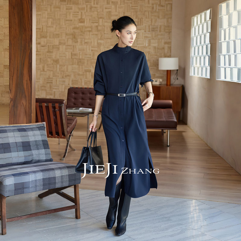 Zhang Qi Jieji Zhang [Late Autumn Station] Stand Collar Workwear Long Sleeve Dress Women's Autumn High-Sense Long Dress