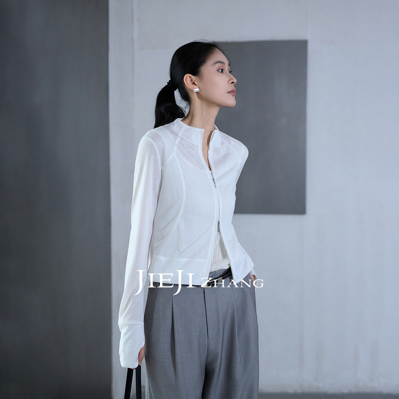 Zhang Qi Jiejizhang [Cloud Wind Chime] Lyocell Sunscreen Cardigan for Women, Summer Stand Collar Slim Thin Jacket