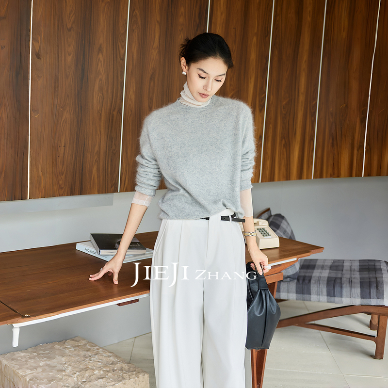 Zhang Qi Jieji Zhang [Late Winter] Round Neck Loose Long Sleeve Knit Sweater for Women, Autumn Lazy Style Versatile Sweater