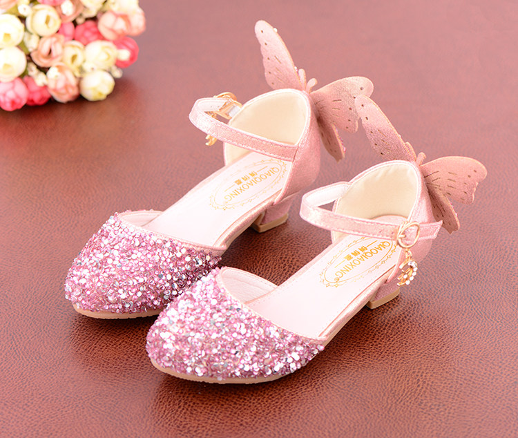 Western Style Children's Princess Shoes Crystal Shoes Girls High Heel Shoes Soft Bottom Elementary School Student Dress Dance Leather Shoes Silver with — 5