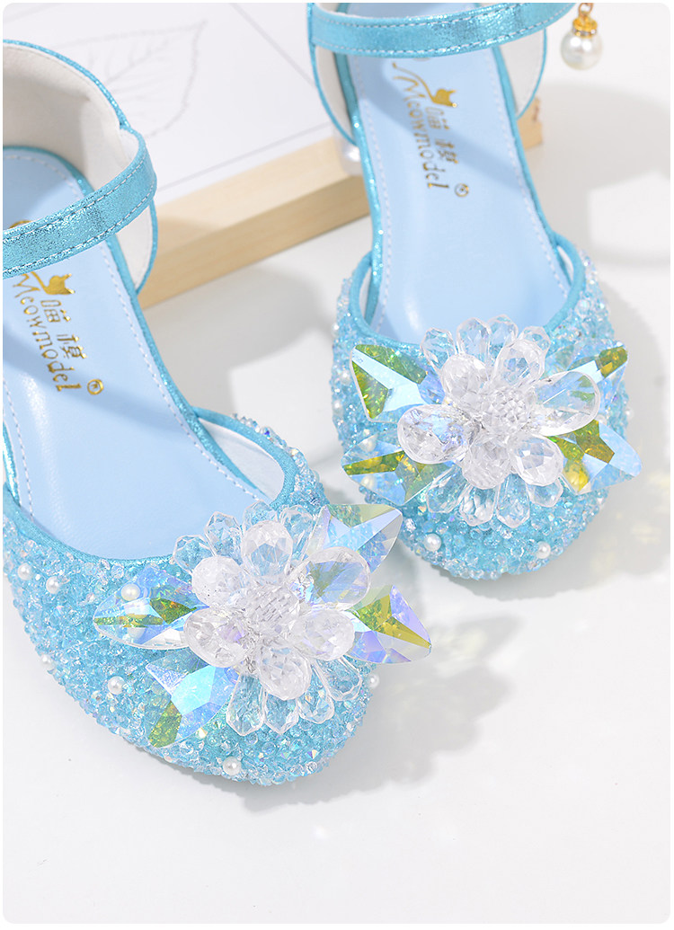 Western Style Children's Princess Shoes Crystal Shoes Girls High Heel Shoes Soft Bottom Elementary School Student Dress Dance Leather Shoes Silver with — 29