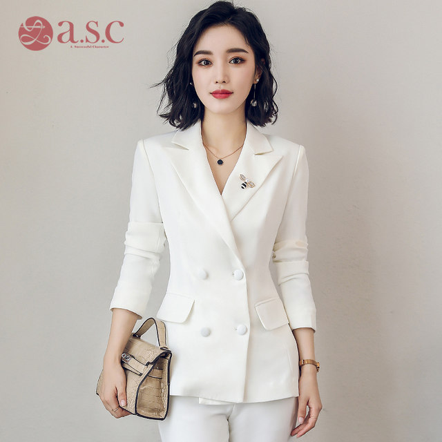 2022 new professional suit long-sleeved Korean version of the slim white small suit jacket female interview overalls OL