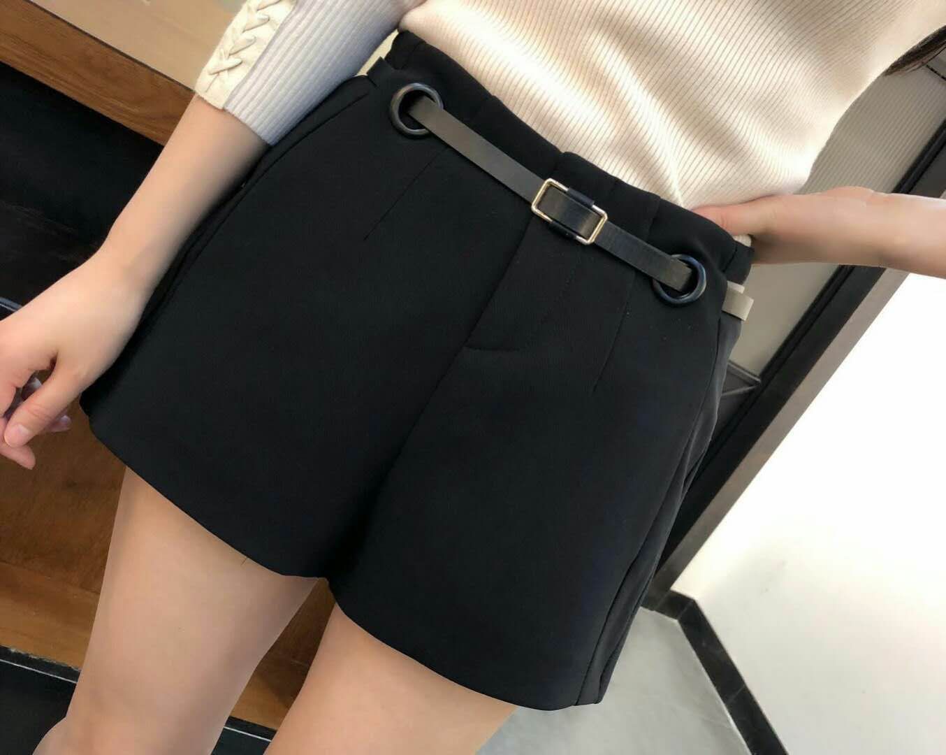 Mo Ge A1210 chính hãng 2018 thu đông mới eo cao phiên bản Hàn Quốc đeo thắt lưng thời trang hoang dã Một chiếc quần short boot boot quần short nữ đẹp
