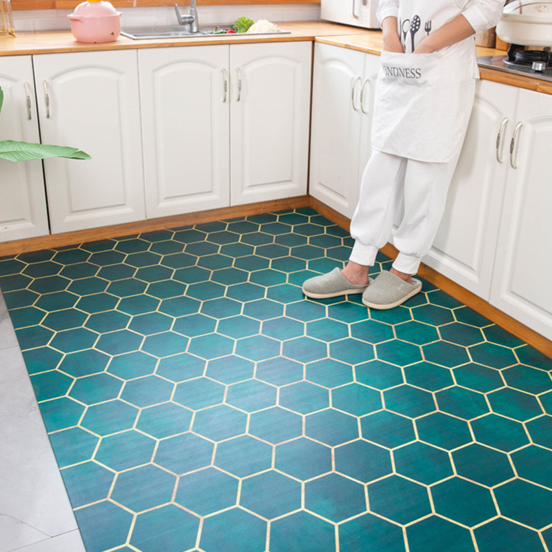Leather kitchen ground mat non-slip anti-oil and waterproof erasable washout full of PVC foot cushion can cut the whole laying cushion