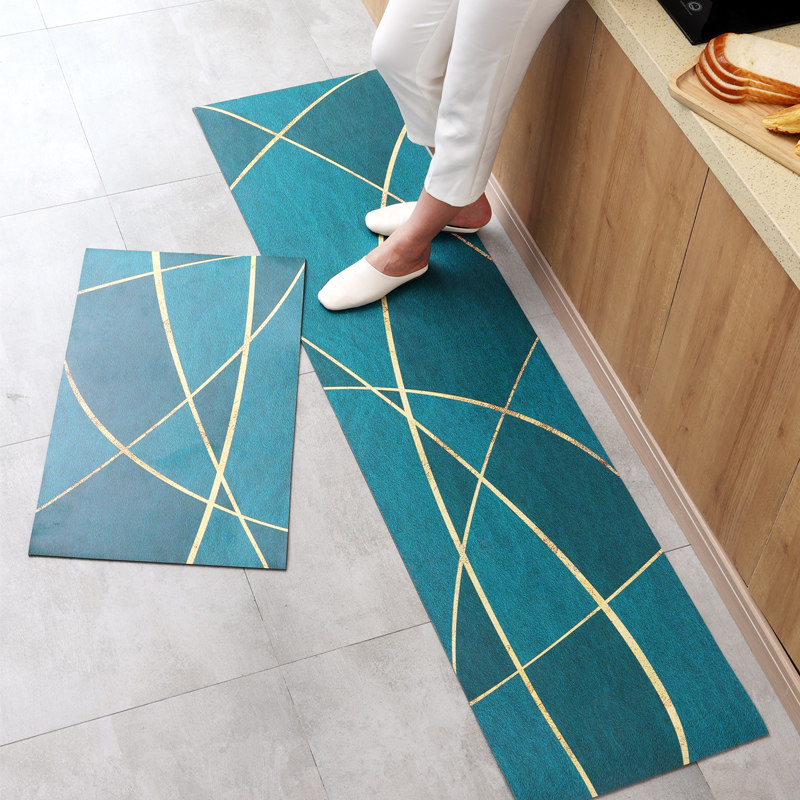 Kitchen floor mat Nordic long strip waterproof and oil-proof can be wiped disposable foot pad PVC home door mat non-slip carpet