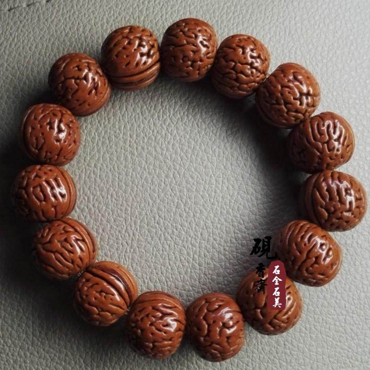 Fine dwarf pile brain pattern peach core bracelet Wen play walnut hand string Pure wild natural peach core beads