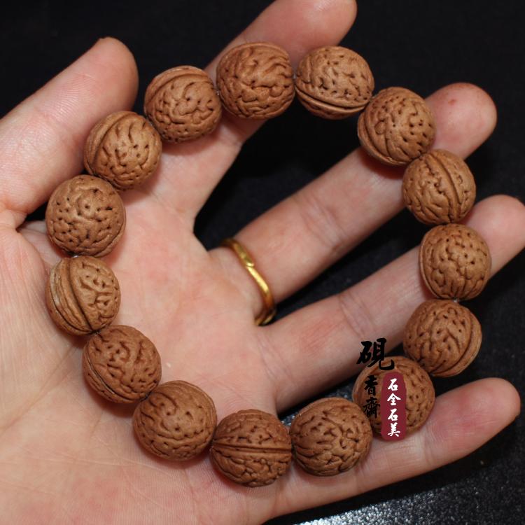 Vòng tay hạt nhân đào tự nhiên hạt nhân đào tự nhiên khắc não đào wenwan pecan vòng đeo tay nam và nữ đá thạch anh tóc vàng