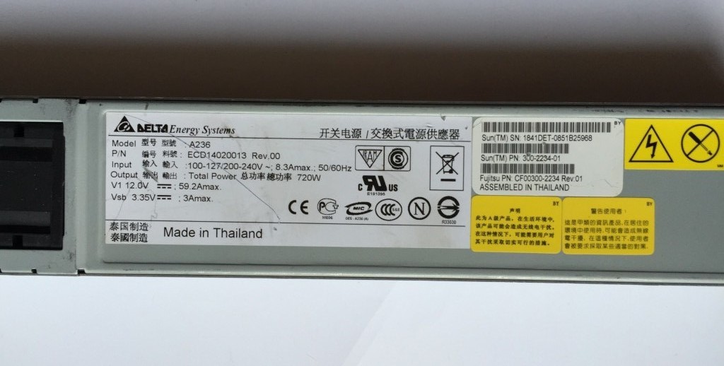 Detached SUN A236 720W Power supply ECD14020012 300-2234-01 spot