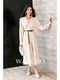 Wangxo｜Silk Brocade with a Delicate Sheen｜Waist-Cinching A-Line Hem with Belt, Long & Short Shirt-Style Dress