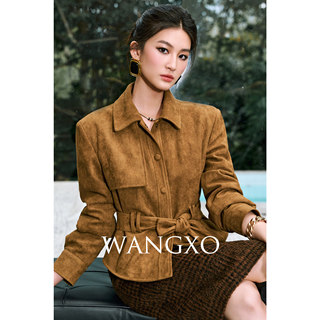 Wangxo｜Matte Suede Composite Material｜Lightweight 90% White Duck down Lapel Collar Waist-Cinching Short Retro Jacket