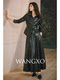 Wangxo｜Genuine Leather Texture High-Density Protein Leather｜Glossy Waist-Cinching Shirt & Multi-Panel Spliced Umbrella Skirt