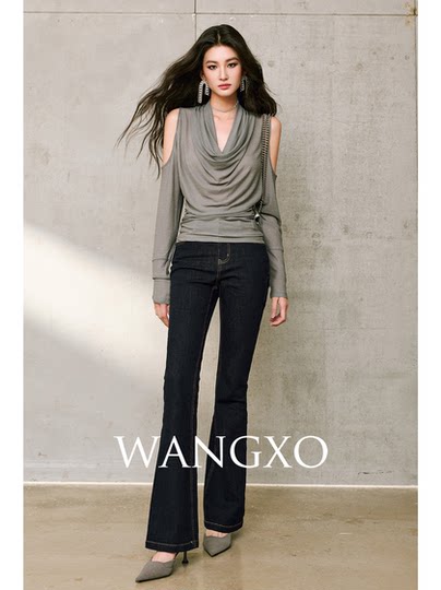 Wangxo｜Commuting Recommendation｜Soft and Elastic Cotton-Like Feel, Wrinkle-Resistant｜Vintage Raw Denim Blue Color-Blocked Contrast Stitching Flared Jeans