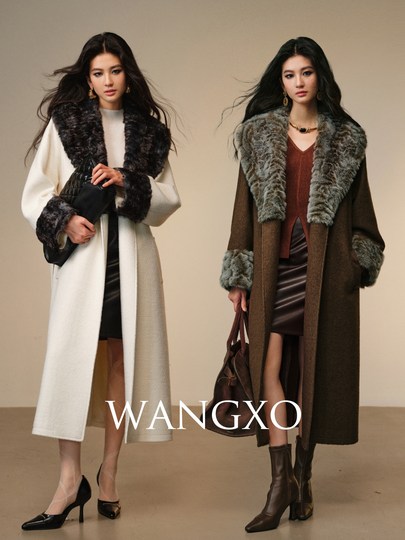 Wangxo｜Dense Looped Wool Fabric｜Heavyweight Fur Collar｜Layered Tie-Up Silhouette Lapel Coat