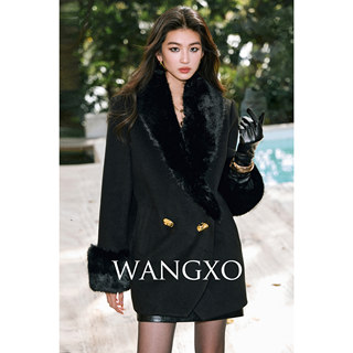 WANGXO｜挺括精梳羊毛天丝｜环保珍珠狐毛领90白鸭绒茧型羽绒外套