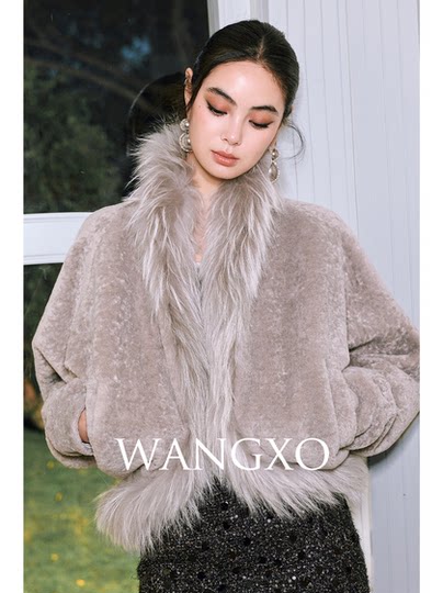 Wangxo｜Sheep Shearling Texture Eco-Friendly Fur｜Heavy Raccoon Fur Collar Raglan Sleeve Loose Cardigan Jacket