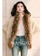 Wangxo｜Fine Shimmering Wool Spliced with Heavy Raccoon Fur Strips｜Horizontal Ribbed Batwing Sleeve Lazy Knit Cardigan