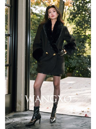 WANGXO｜挺括精梳羊毛天丝｜环保珍珠狐毛领90白鸭绒茧型羽绒外套