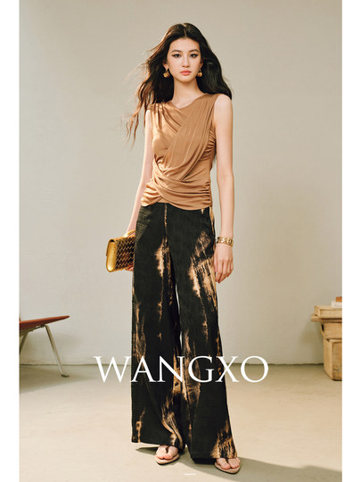 Wangxo｜Gorgeous Jacquard with Embossed Texture and Gradient Effect｜Unique and Cool High-Waisted Wide-Leg Pants for Commuting