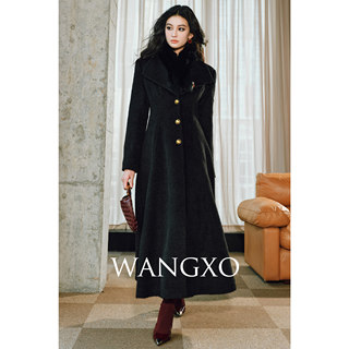 Wangxo｜Luxurious Alpaca Wool and Rabbit Fur｜Eight-Piece Segmented Design｜Long-Haired Feel, Waist-Cinching Lapel Coat