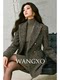 Wangxo｜High-Density Wool Floral Yarn Looped Woolen Fabric｜Notched Lapel Double-Breasted Double-Pocket Waist-Cinching Blazer