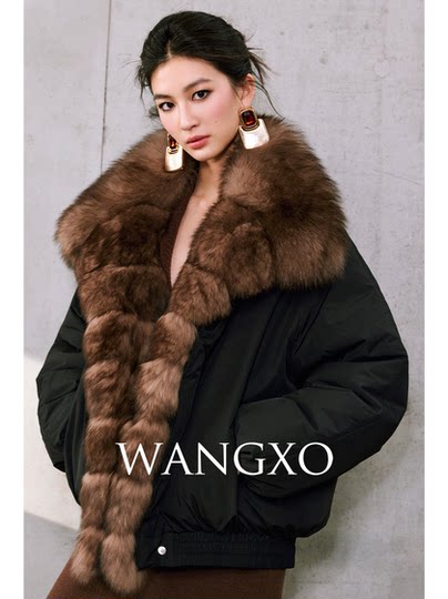 Wangxo｜High-Density, Windproof and Water-Repellent 90% White Duck Down｜Detachable Fox Fur Large Lapel down Jacket