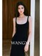 WANGXO high-elastic core-spun yarn pitted texture contrasting shell embroidered square collar slim-fit sleeveless knitted skirt