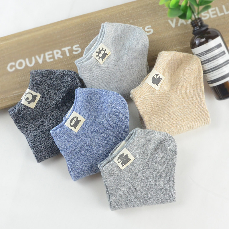 Pure cotton socks men's summer low-top short tube socks Basketball sports socks personality cartoon cloth label tide socks Japanese retro invisible socks