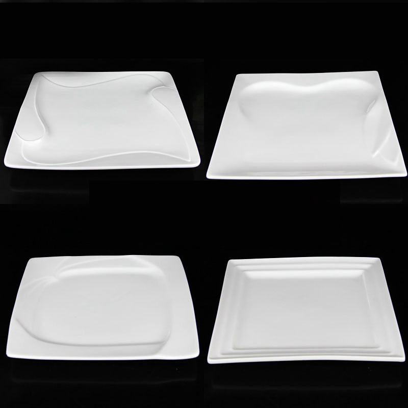 Pure white ceramic square plate, square plate, western plate, steak plate, cake plate, hot plate, cold plate, snacks