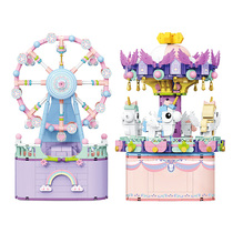 Music box handmade diy girl music box girl birthday gift girl building blocks ferris wheel rotatable children