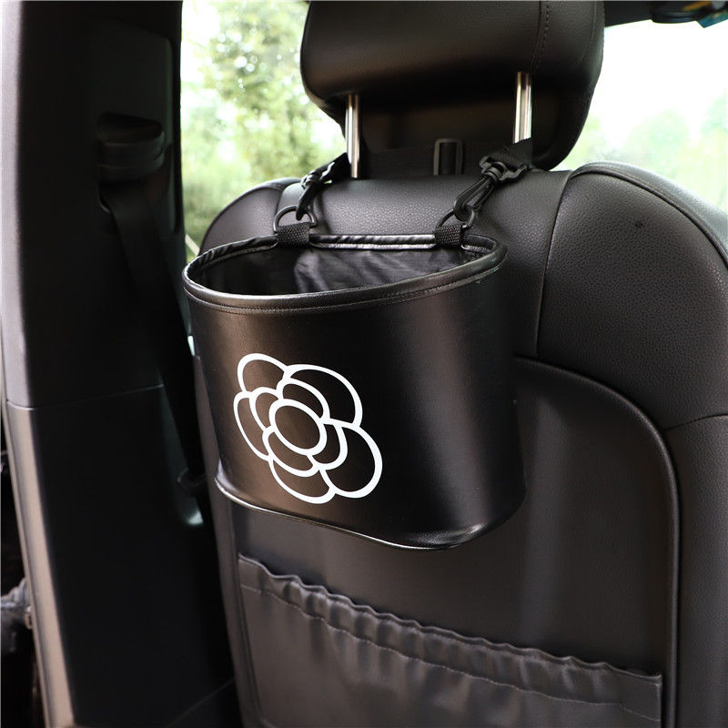 Tea flower on-board trash can creative multifunctional car seat back set material barrel car leather containing barrel