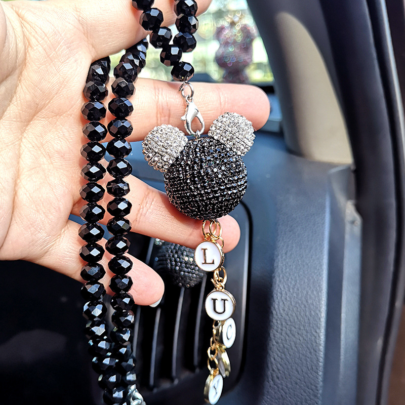 Car rear camera hangings inlaid drill Mickey head pendant dreamnet red feather decoration car hanging car hangover pendant pendant