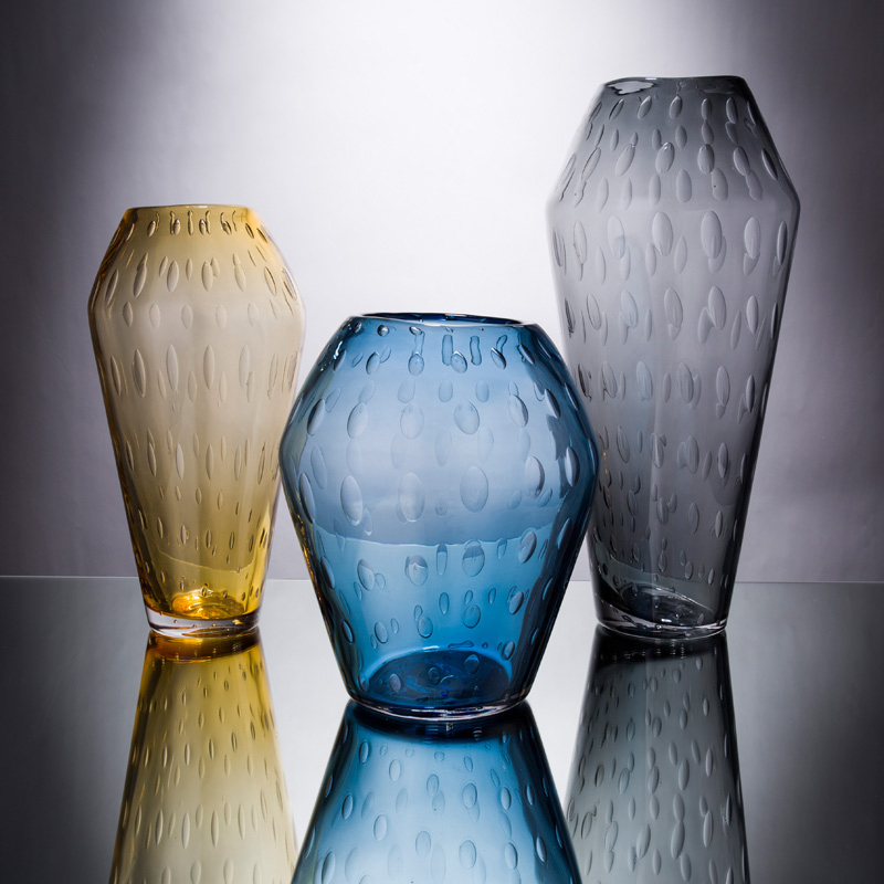Glass Vase Colorful Geometric Shape Handmade Bubble Bottle Hydroponic Flower Vase Decoration Model Room Designer Accessories