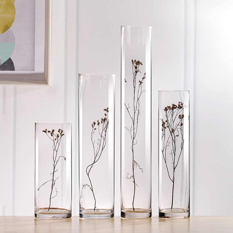 Transparent glass bamboo vase ornaments Living room flower arrangement Floor-to-ceiling cylindrical straight modern simple wedding home