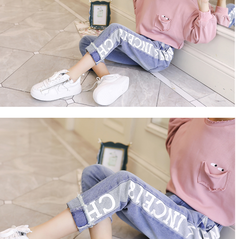 Mùa xuân mới 2019 cô gái mặc quần dài thủy triều nữ trẻ em mùa thu trẻ em mùa thu quần jeans thể thao lỏng lẻo quần bò đẹp cho bé